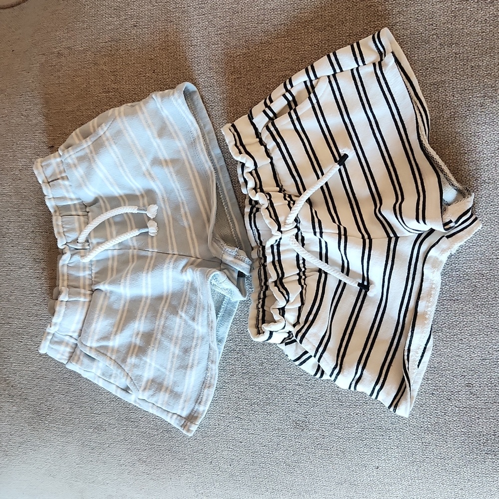 Girls Striped Drawstring Shorts - White and Light Blue